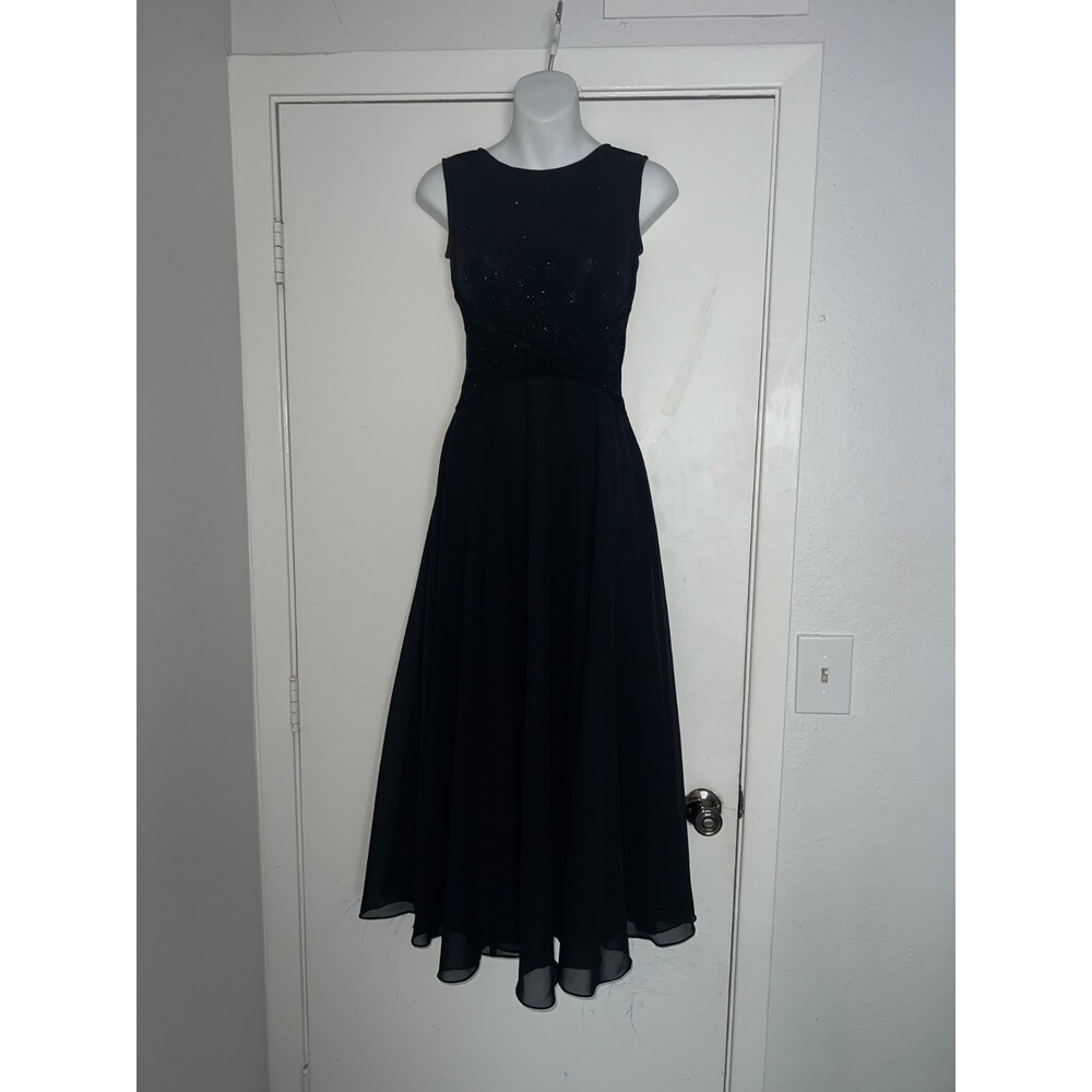 Scott McClintock Gunne Sax Millennium Black Evening Dress Made USA Sz 6 Glitter
